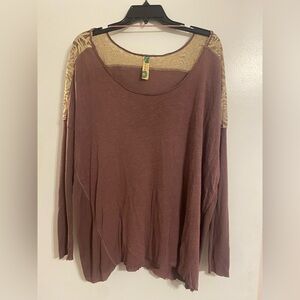 Free People Oversized Distressed Raw Hem Tunic Top- Size S